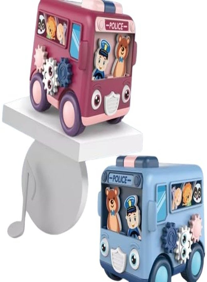 GoldiMec Cartoon Police Bus for Kids & Pull Back Action Bus Toy | No Batteries Required Cute Bus | Friction Powered Bus - Multicolor - Image 1